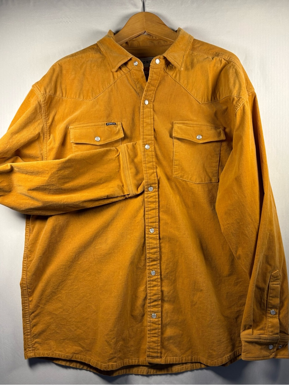 Poncho Pearl Snap Mustard Corduroy Long Sleeave Shirt Men Size XXL Regular Fit